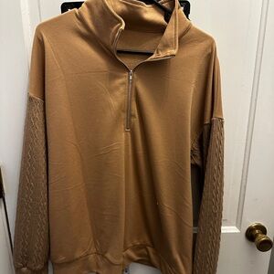 New Women’s dark Tan Sweatshirt with Sweater arm and 1/4 Zipper